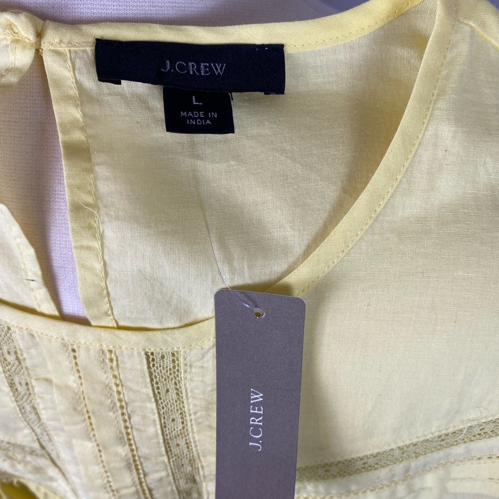 J. Crew Blouse Too Tunic Puff Sleeve Woven Lace Canary Yellow Womens Large NWTs - Picture 7 of 10